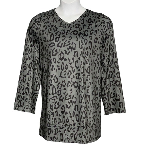 Leopard Print Tunic Long Top Lightweight Black Gray Jersey Fabric Plus 1XL NEW - Picture 1 of 9